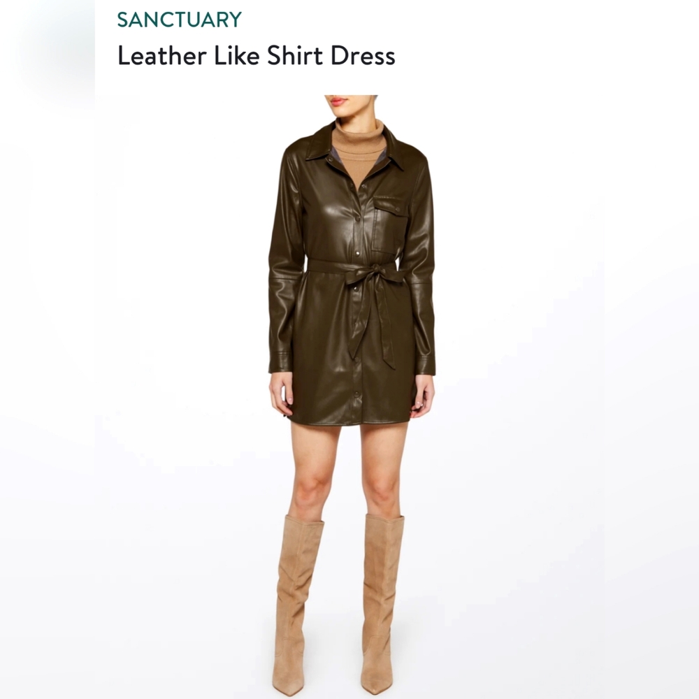 Sanctuary Dark Green Leather-Like Long Sleeve Dress